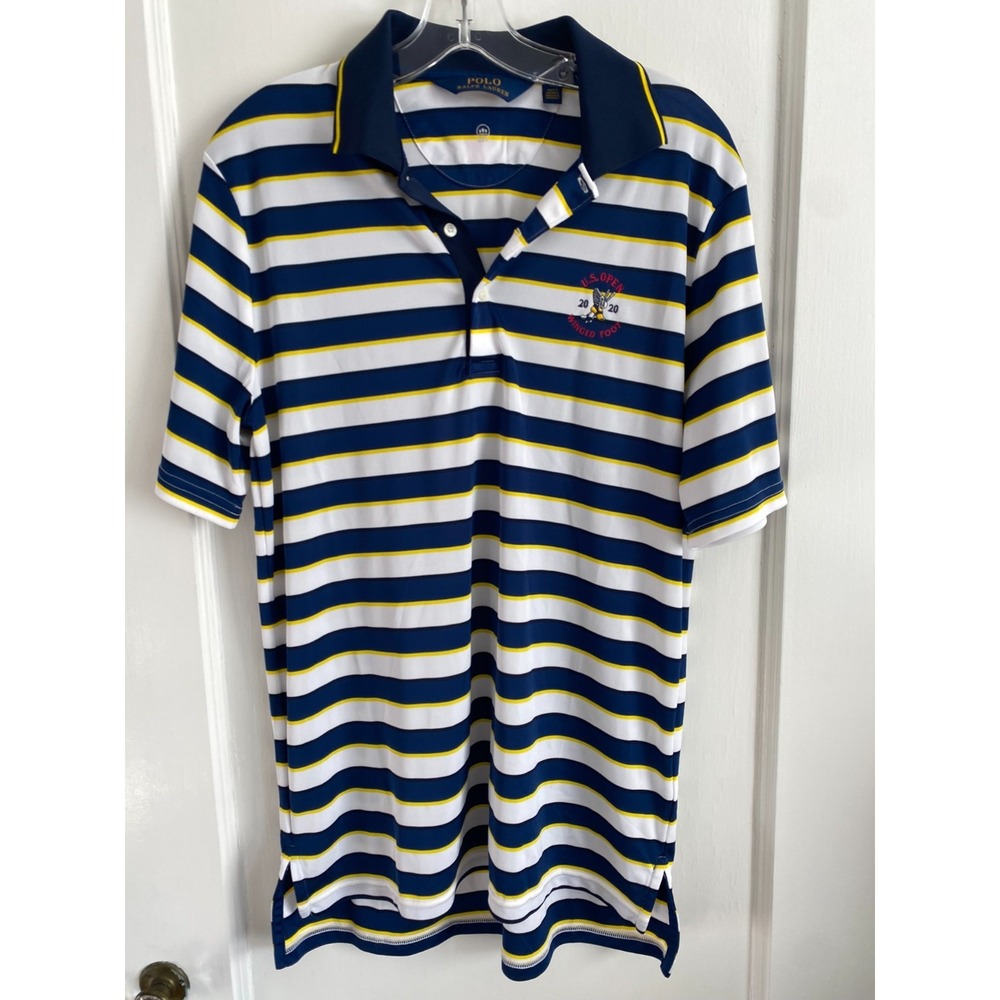 Polo Ralph Lauren US Open 2020 Winged Foot Golf Shirt Mens M Striped Blue Yellow